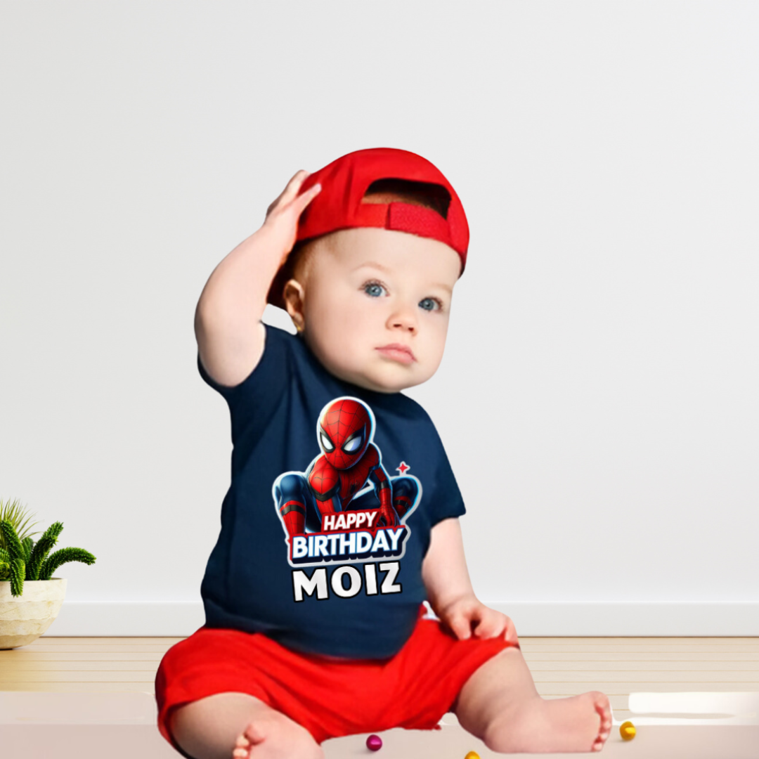 Custom Spider-Man Birthday T-Shirt with short for Boys