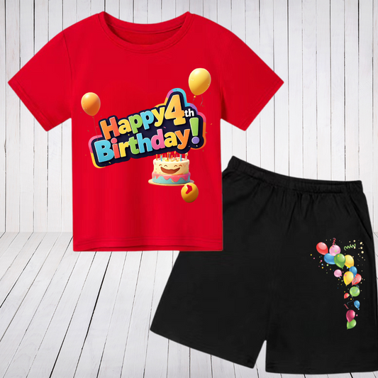 ๐๐จ๐ฆ๐๐๐ฅ๐จ๐ ๐ฌยฎ Happy 4th Birthday Kids T-Shirt & Short  Set ๐