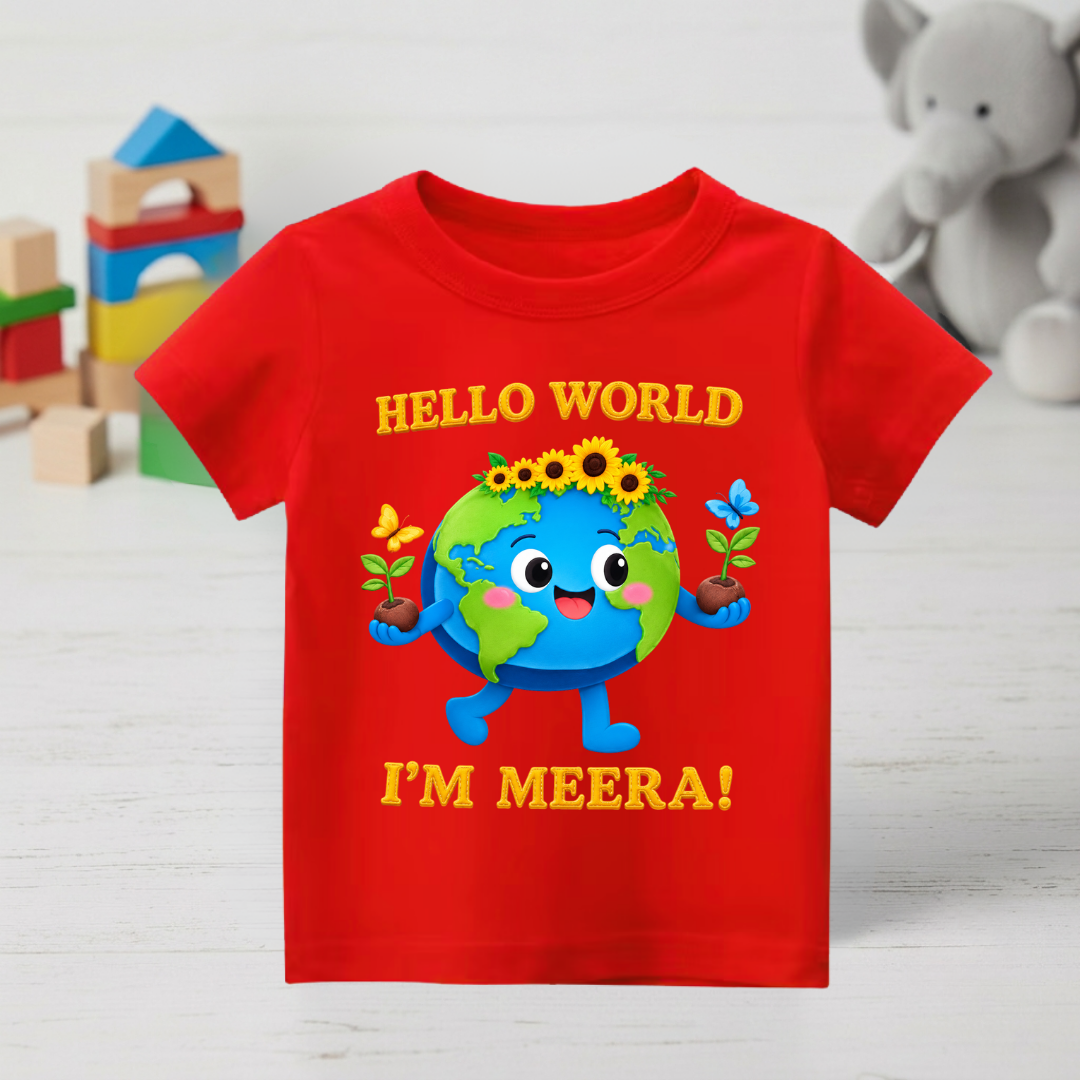 Personalized Hello World Earth Kids T-Shirt | Custom Name Tee