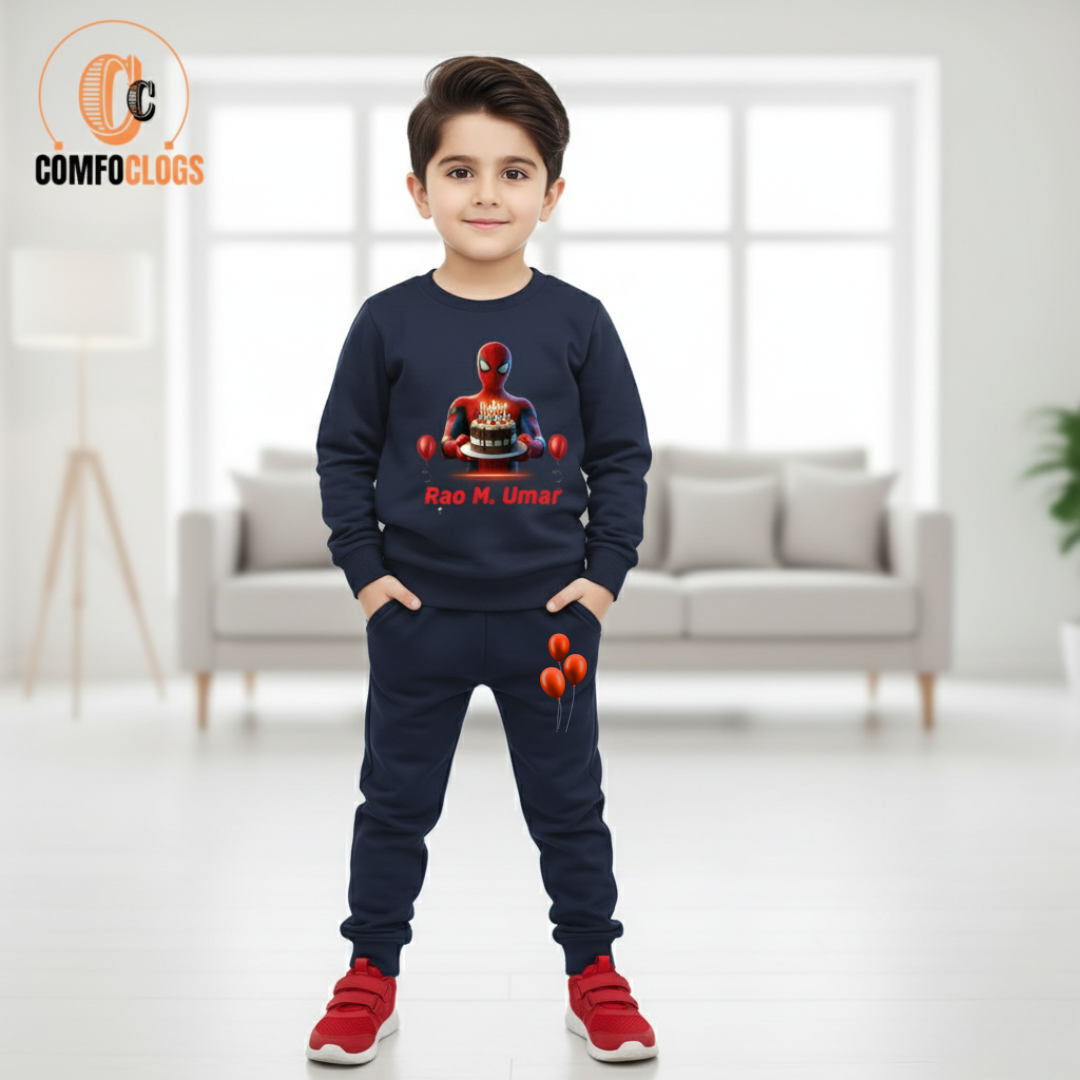Custom name Spiderman Birthday print fleece tracksuit