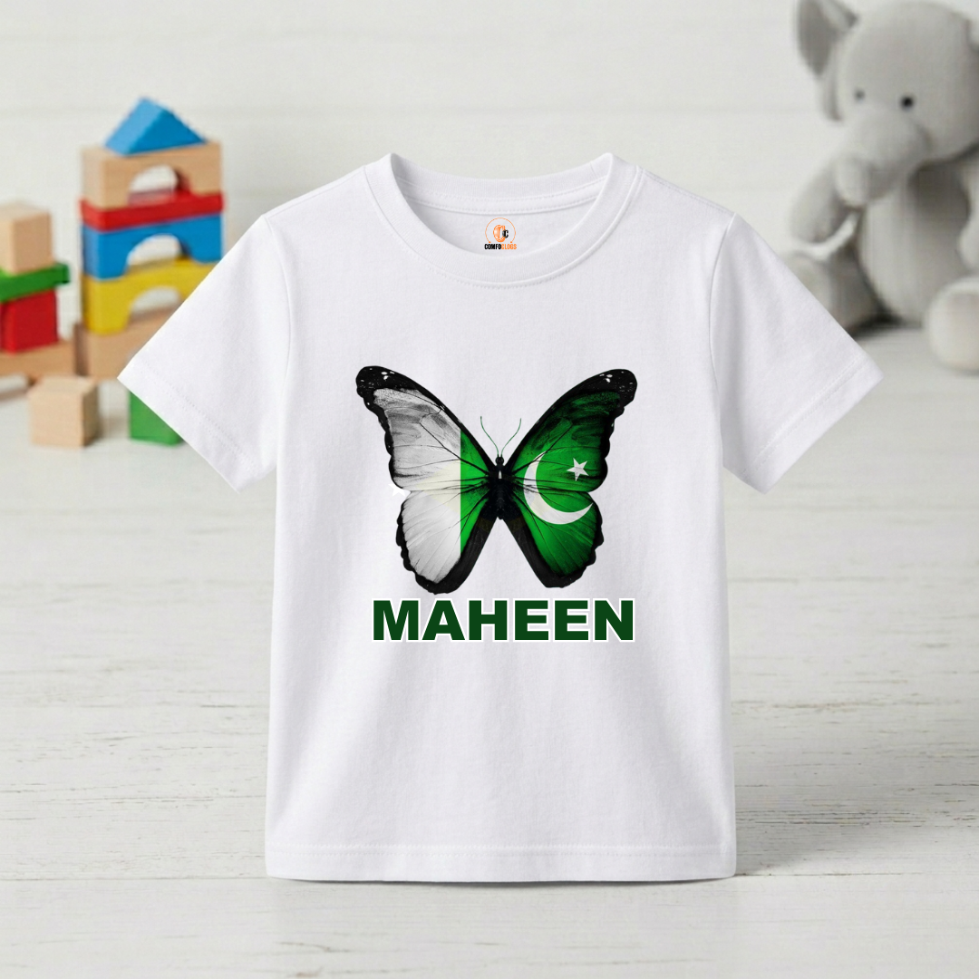 Custom Name Pakistan Butterfly Girls T-Shirt