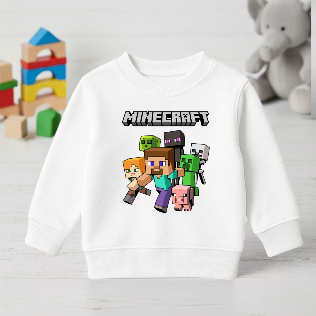 White kids Minecraft character print sweatshirt