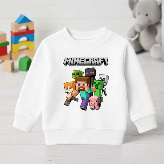 White kids Minecraft character print sweatshirt