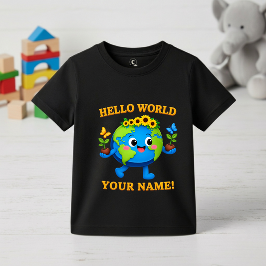 Personalized Hello World Earth Kids T-Shirt | Custom Name Tee
