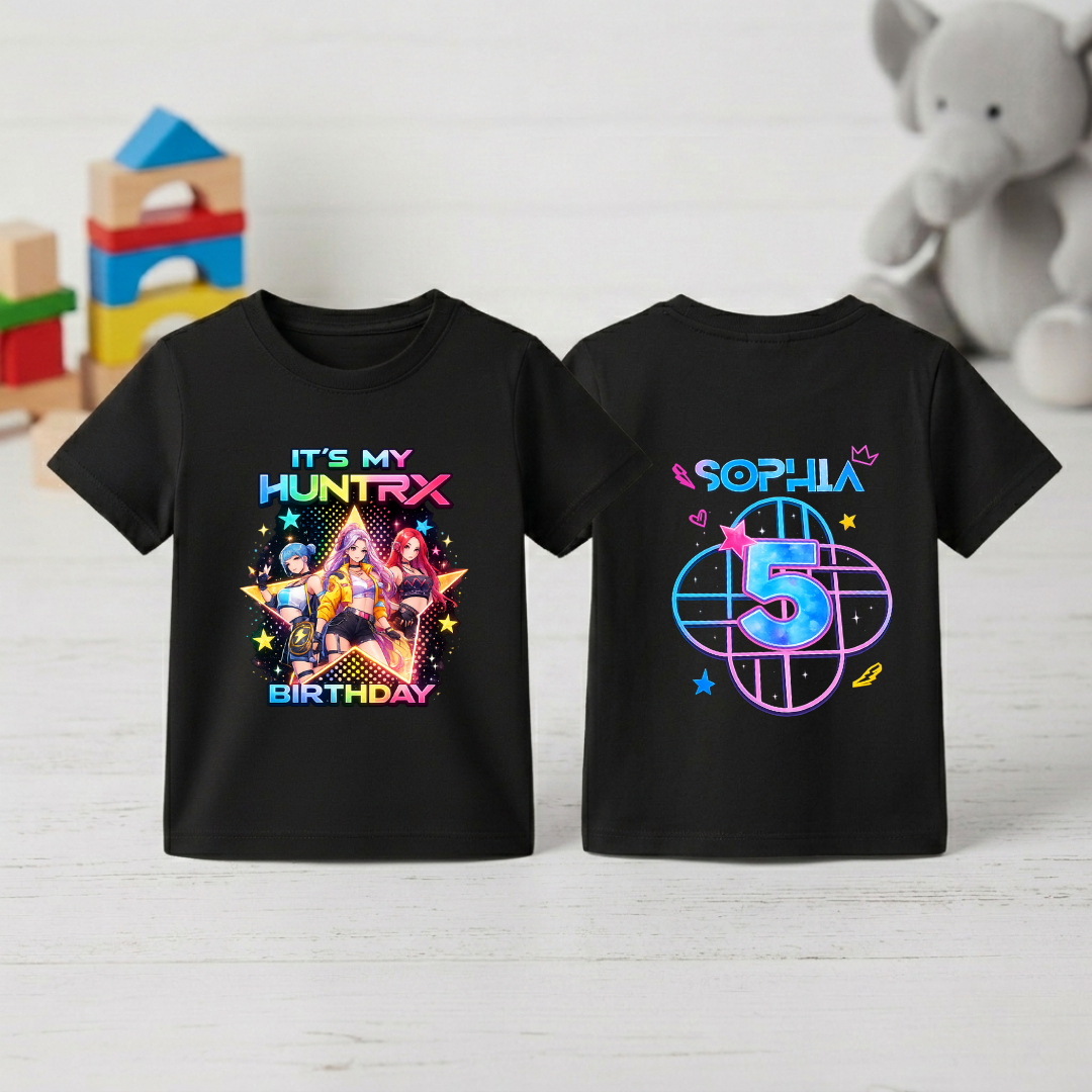 Custom Huntrix Birthday T-Shirt | Personalized Kids Birthday Tee