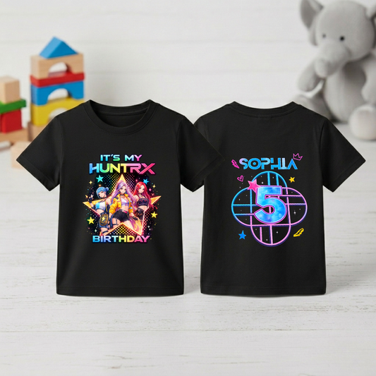 Custom Huntrix Birthday T-Shirt | Personalized Kids Birthday Tee