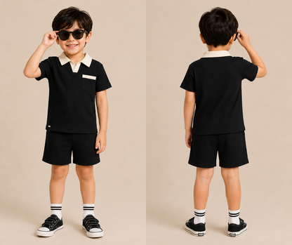 Premium Boys Polo & Shorts Set — Black | Little Gentleman