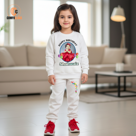 Custom Birthday print  with picture  fleece tracksuit