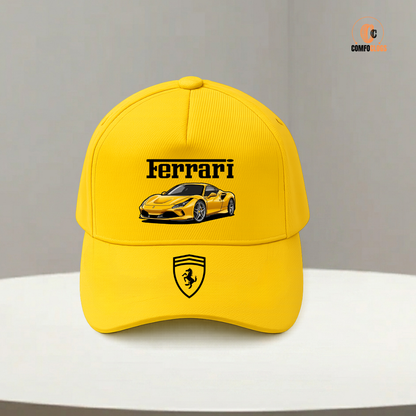 Kids Ferrari Yellow Cap | Sports Car Printed Baseball Cap for Boys