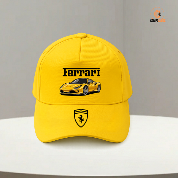 Kids Ferrari Yellow Cap | Sports Car Printed Baseball Cap for Boys