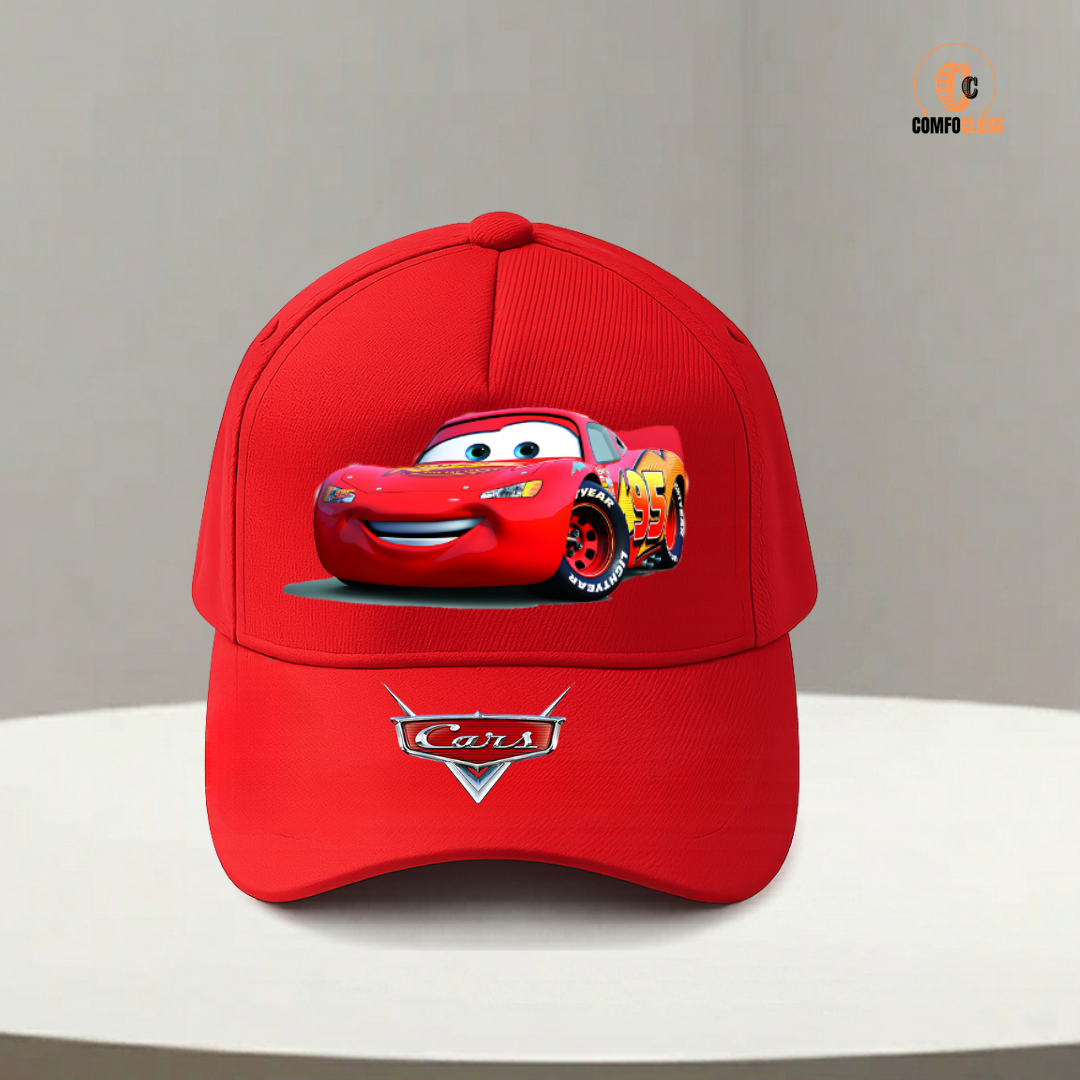 Kids Lightning McQueen Red Cap | Cartoon Car Printed Baseball Cap for Boys
