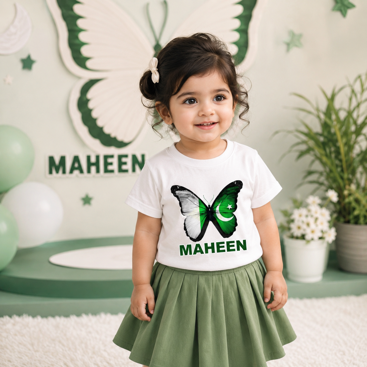 Custom Name Pakistan Butterfly Girls T-Shirt