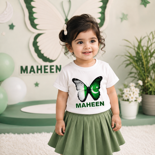 Custom Name Pakistan Butterfly Girls T-Shirt