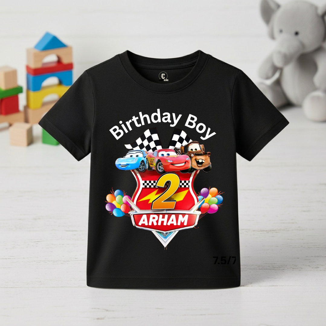 Macqeen Car Theme Birthday  T-Shirt