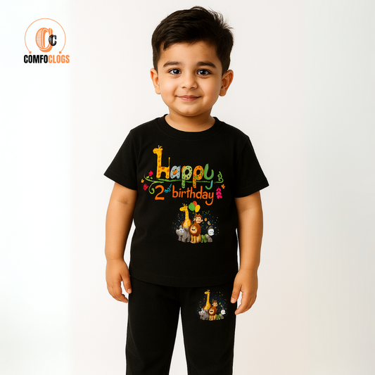 𝐂𝐨𝐦𝐟𝐜𝐥𝐨𝐠𝐬®Happy 2nd Birthday Animal Theme Custom Tee